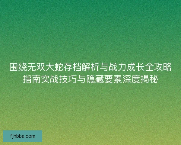 围绕无双大蛇存档解析与战力成长全攻略指南实战技巧与隐藏要素深度揭秘